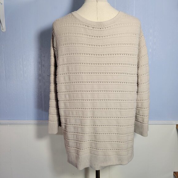 CJ Banks 1X Beige Crewneck Quarter Sleeve Clear Gem Button Up Knit Cardigan - Picture 8 of 12